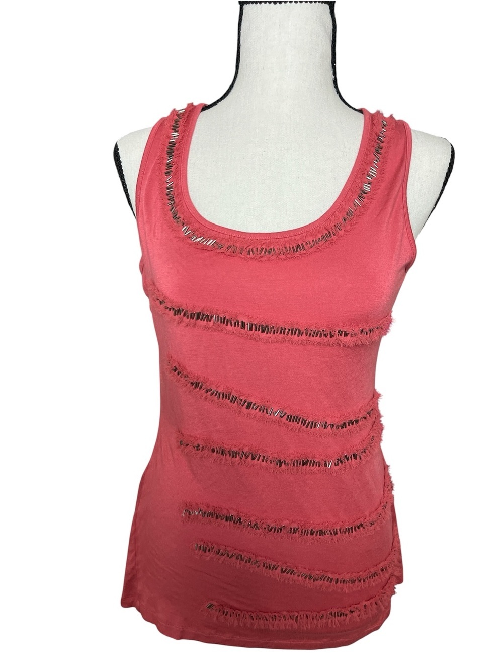 willi smith coral embellished fringe tank top size medium - Picture 2 of 4